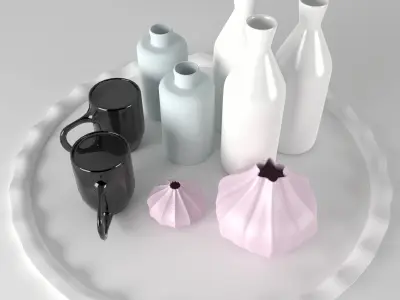 Vases Collection on tray 3D model