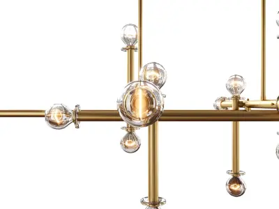 Milano  Wide Polished Brass 16 Light Linear Chandelier 3D model