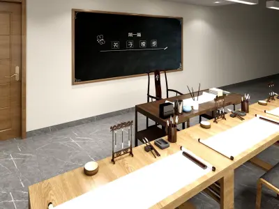 Detailed Japanese High School Classroom Interior Low-poly 3D model