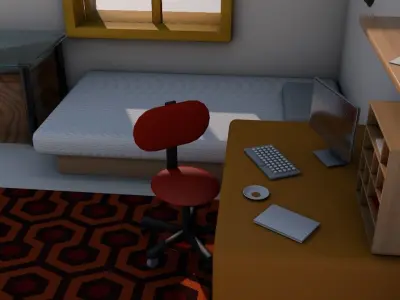Bedroom room with bed and desk 3D model