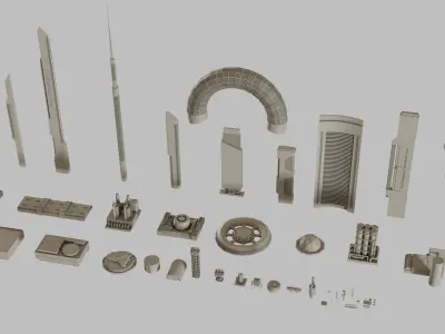 Futuristic Sci-Fi Buildings Pack 3D model