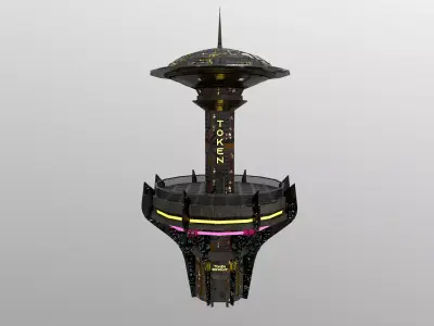 Cyberpunk City - Building 26 -TOKEN Skyscrape Low-poly 3D model Low-poly 3D model