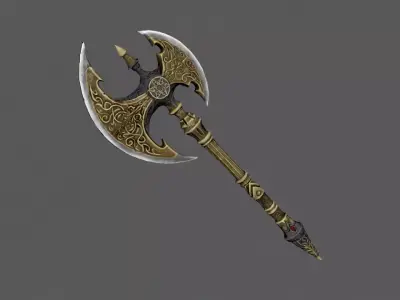 Double-edged battleaxe  Axe  Battleaxe  Game weapon Low-poly 3D model