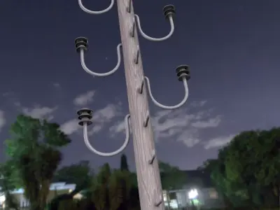 Wood Electricity Pylon With Ladder - Object 008 Low-poly 3D model