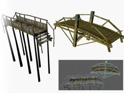 HD Wooden Bridges 3D model