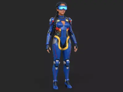 Cybernetic Girl Visor Body High Detail 3D model