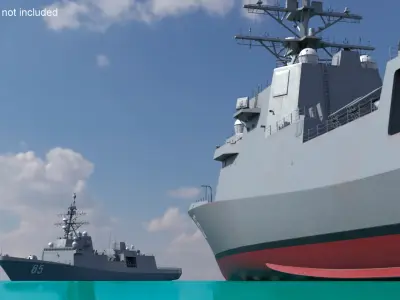  Concrete Naval Dry Dock with Warship Grey 