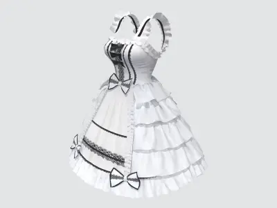 Black and White Masquerade Dress Low-poly 3D model