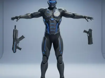 Sci-Fi Soldier  Rigged Game Ready 5K 15K  20K  Cinematic Low-poly 3D model