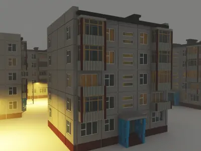 Khrushchyovka Apartment Soviet Era Building Low Poly Voxel Low-poly 3D model
