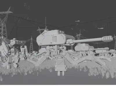 Sci Fi Mech Battle Scene Low-poly 3D model