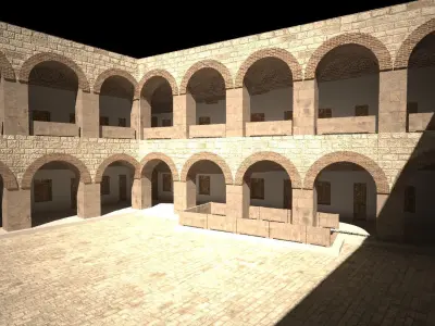 caravanserai room in middle of building 3D model