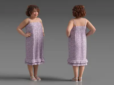  Young Chubby Girl in Spaghetti Strap Dress Hands on Hips 