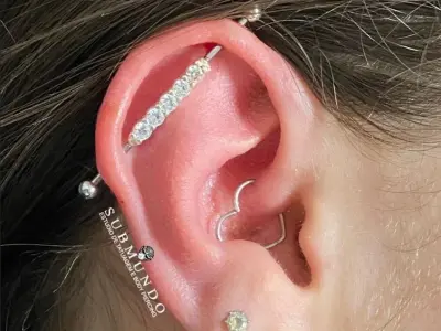 Piercing Industrial Barbell with 6 gem and internal thread 3D print model