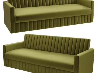 Contemporary Green Channel Tufted Velvet Sofa 3D Model 3D model
