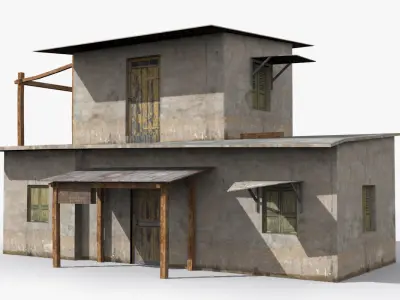 Slum k old building with wooden roof Low-poly 3D model