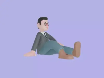 3D Cartoon Male Teacher Character-Sitting on Floor Relaxed Pose 3D model