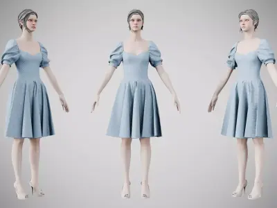 Dress 09 Light Blue Low-poly 3D model