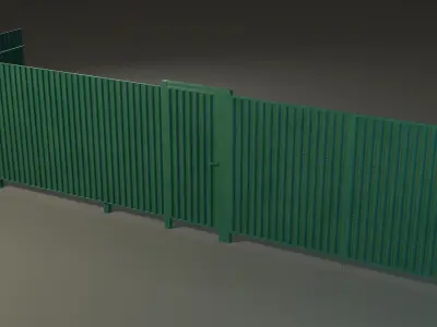 Modular Corrugated Metal Fence Low-poly 3D model
