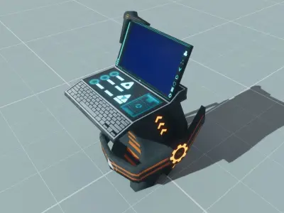 Sci Fi Computer Set with separated materials Low-poly 3D model