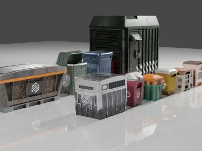 10 Sci-Fi Cyberpunk Style Trash Containers Low-poly 3D model