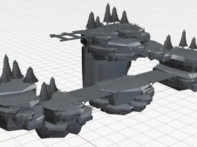 Game ready Floating Islands Environment Low-poly 3D model