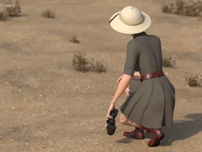  Safari Explorer Woman with Binoculars Rigged for Cinema 4D 