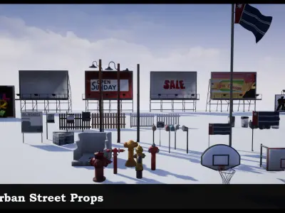 Suburban Street Props Collection Low-poly 3D model