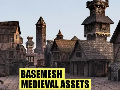 BaseMesh - 89 MEDIEVAL ASSETS  Low-poly 3D model