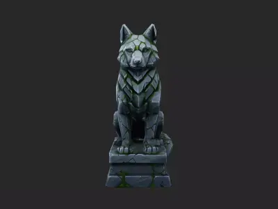Stylized Wolf Statue Low-poly 3D model