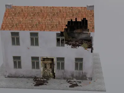 World War 2 Damaged Building Low-poly 3D model