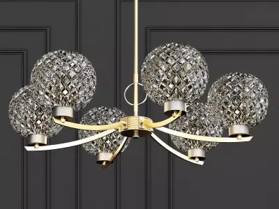 Golden Brass and Vintage Glass Chandelier 3D model