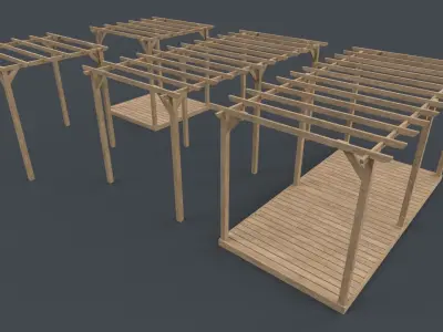 PBR Wooden Pergola Gazebo A4 Low-poly 3D model