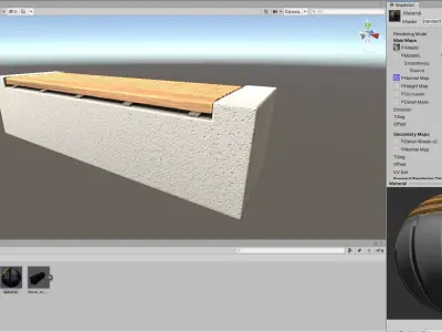 Bench -6- Wood on Concrete Block 2 Low-poly 3D model