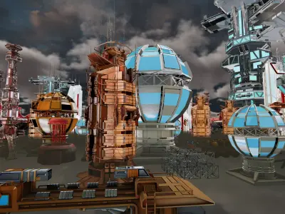 Cyberpunk  Sci Fi Mega Structures Buildings package Game Ready Low-poly 3D model