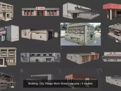Building  City Village Work Street Low-poly 3D Model Pack