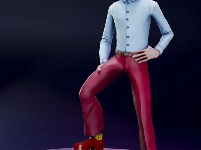 Cyberpunk character in 80s style - LowPoly - GameReady - Riged Low-poly 3D model