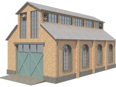 Warehouse 5 brick building with windows and doors Low-poly 3D model