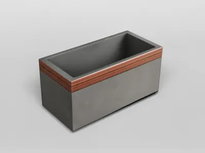 Modern Concrete Planter Box with Wooden Trim 3D model
