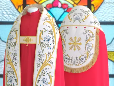  Religious Clergy Chasuble Traditional Red Gold 
