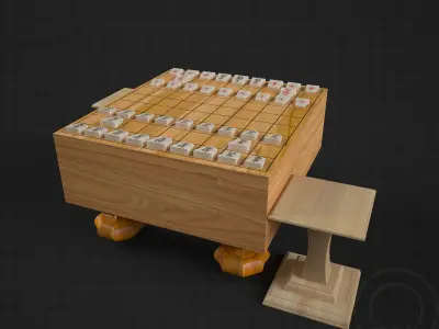 Chess Japanese Shogi - 2 masked - traditional Low-poly 3D model