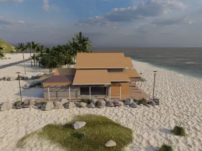 Beach Casa Scene-villa-modern house 3D model 3