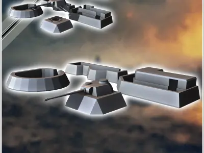 Set of blockhouse fortifications with German Panzer V Panther tu 3D print model