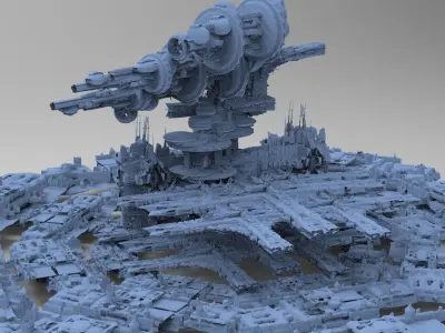 Sci-Fi City dystopia City Gris with mothership 3D model