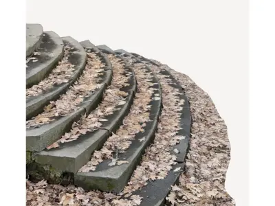 Old granite steps in autumn leaves Photo-Scanned Low-poly  Low-poly 3D model