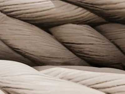 Coiled Rope Bundle on Wooden Floor Low-poly 3D model