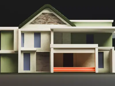 Modern Two-Storey House UV Unwrapped 3D Architectural Model Low-poly 3D model