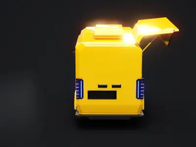  Futuristic Cyberpunk Street Food Truck 3D Model -Neon Sci-Fi Food Van 