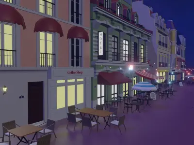 Metaverse Coffee Alley Low-poly 3D model