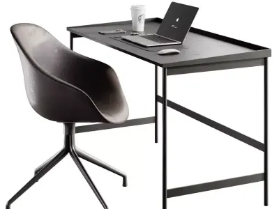 Workplace 6 desk with chair and laptop 3D model